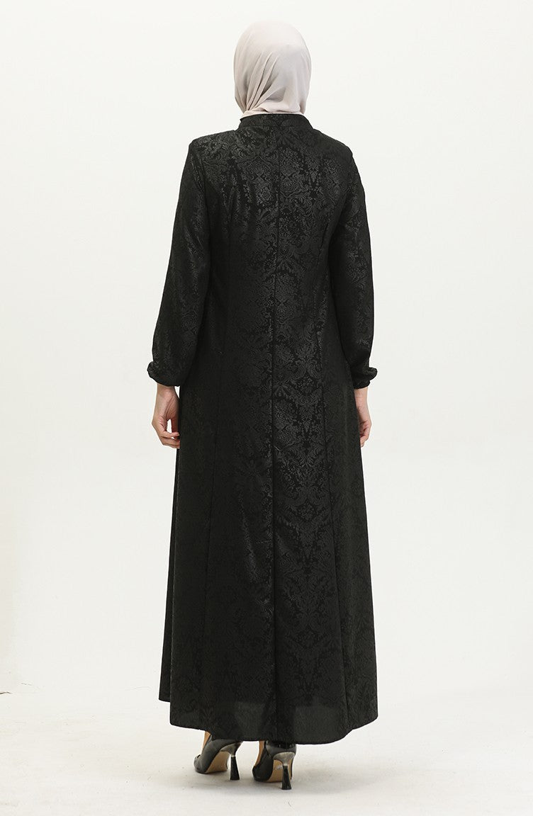 Abaya Adel Mevlana à Motifs 3018B-01 Noir 3018B-01