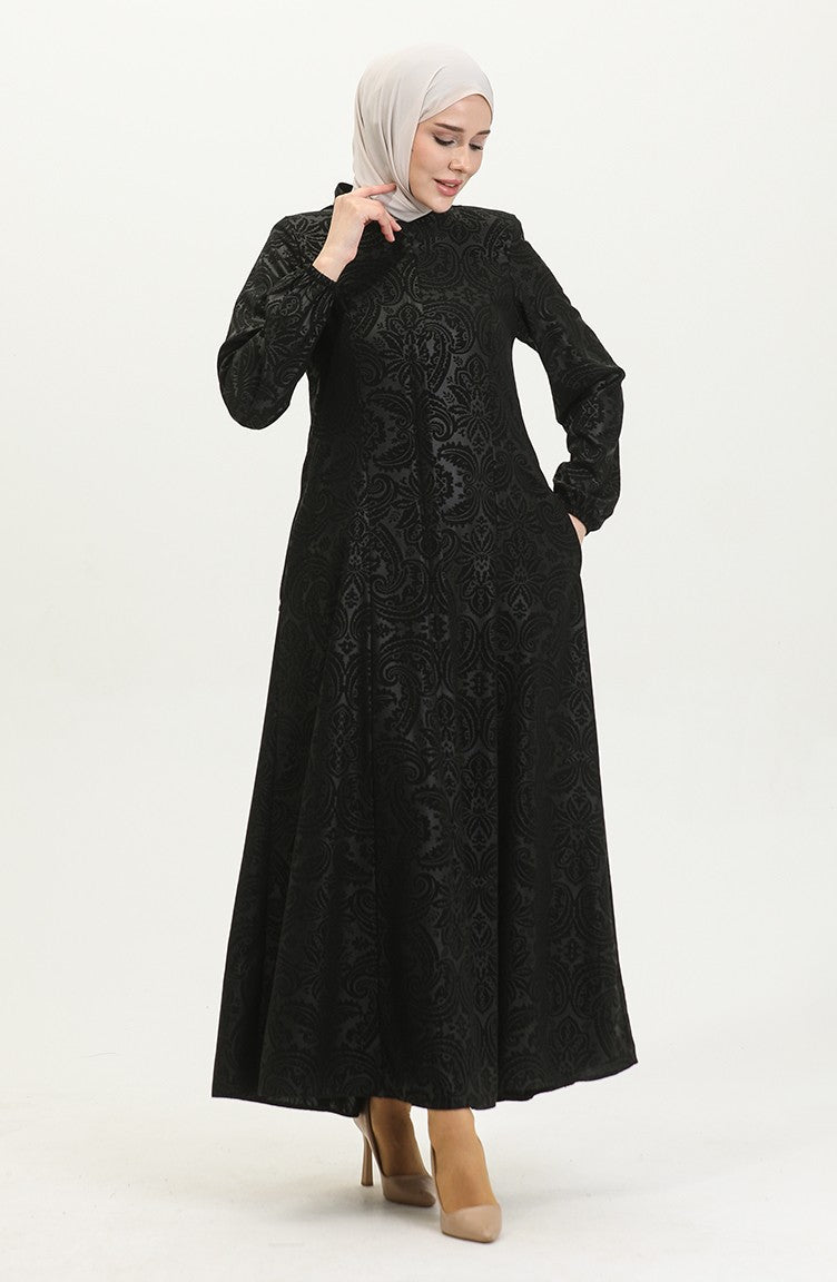 Abaya Adel Mevlana à Motifs 3018C-01 Noir 3018C-01
