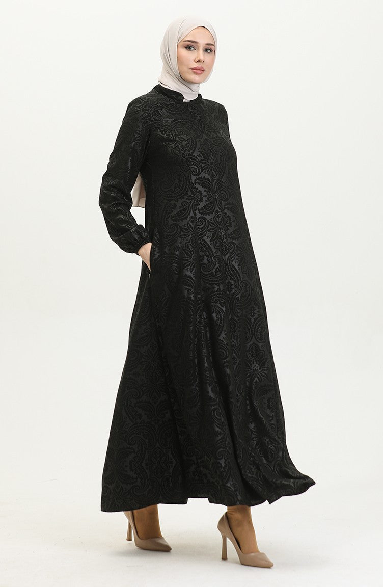 Abaya Adel Mevlana à Motifs 3018C-01 Noir 3018C-01