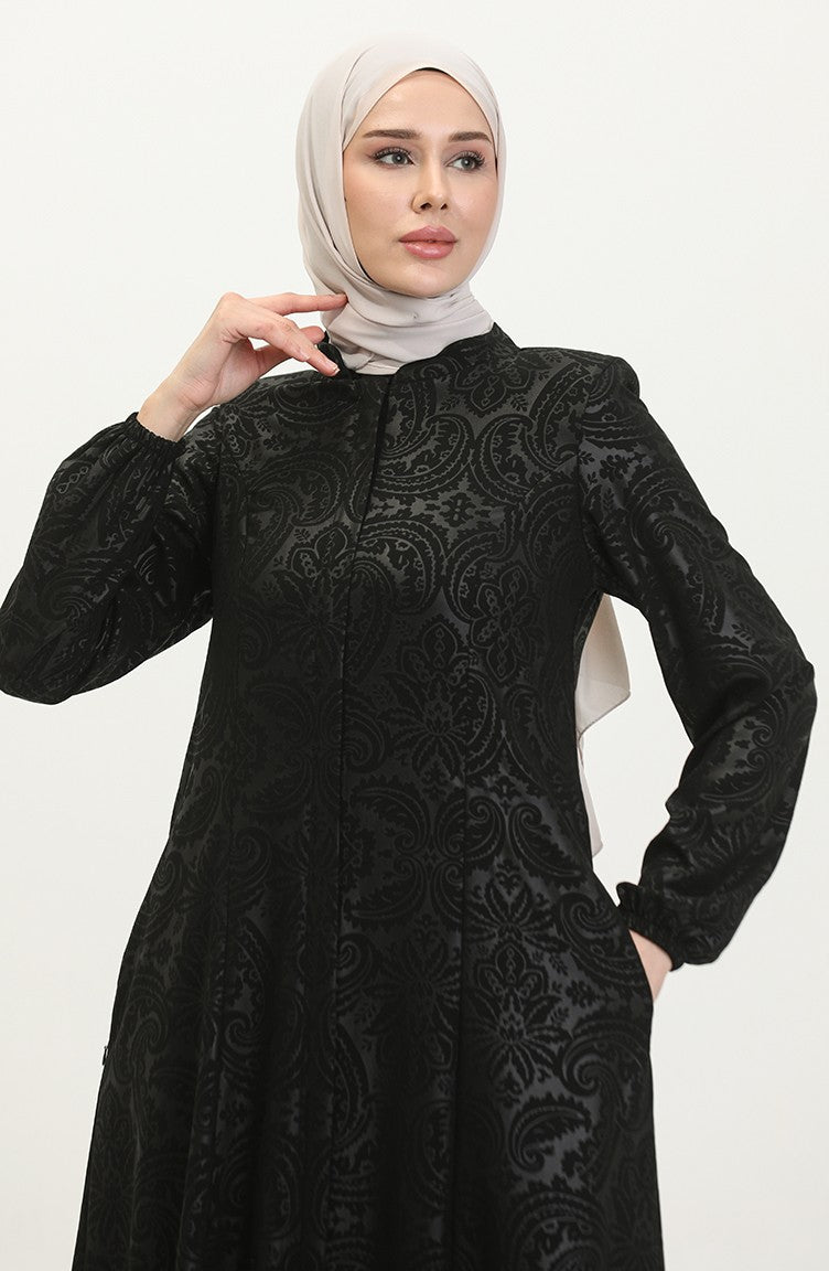 Abaya Adel Mevlana à Motifs 3018C-01 Noir 3018C-01