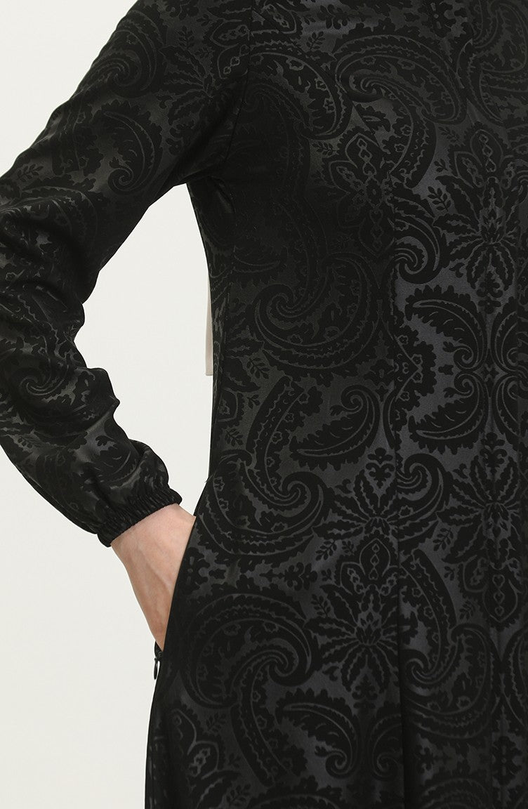 Abaya Adel Mevlana à Motifs 3018C-01 Noir 3018C-01
