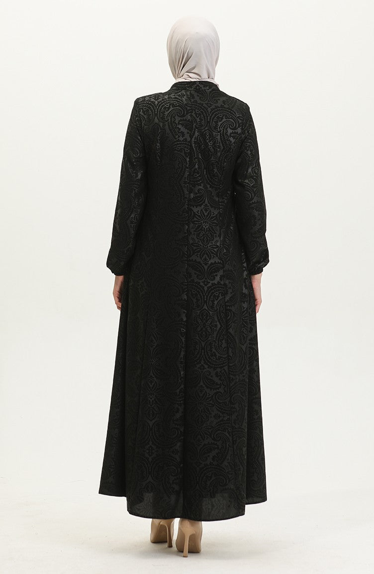 Abaya Adel Mevlana à Motifs 3018C-01 Noir 3018C-01