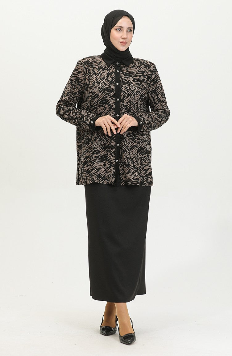 Chemise à Motifs Grande Taille 3605-01 Noir Vison 3605-01