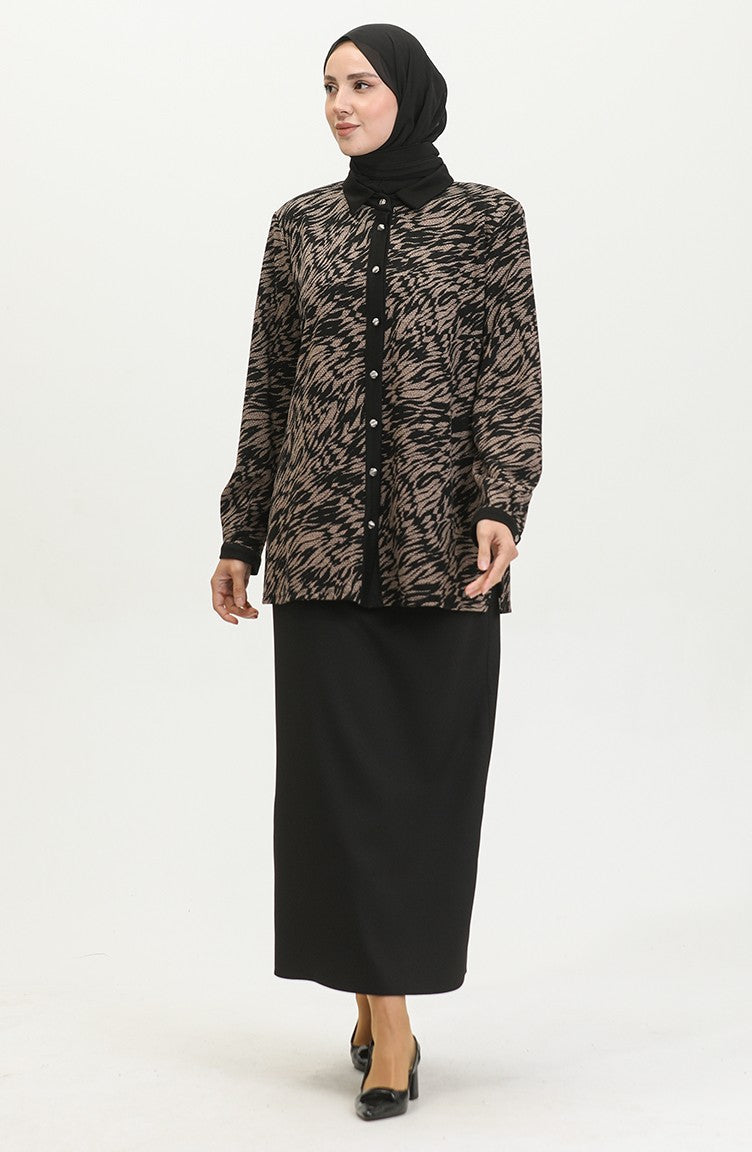 Chemise à Motifs Grande Taille 3605-01 Noir Vison 3605-01