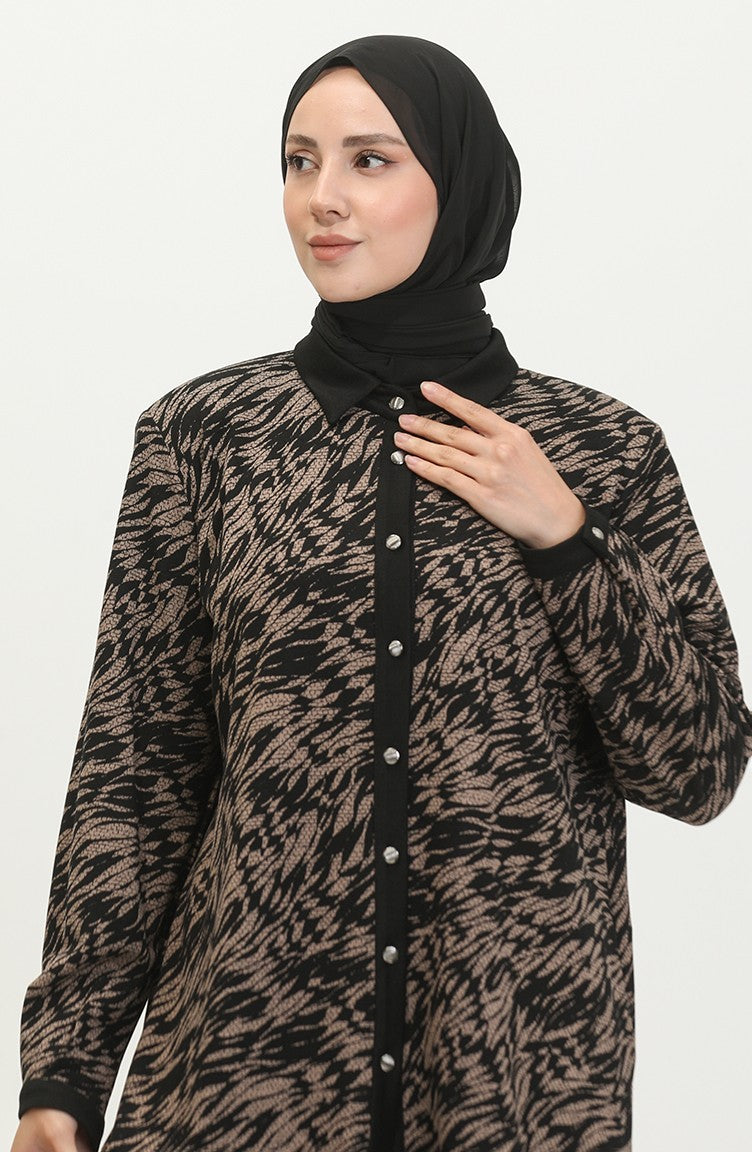 Chemise à Motifs Grande Taille 3605-01 Noir Vison 3605-01