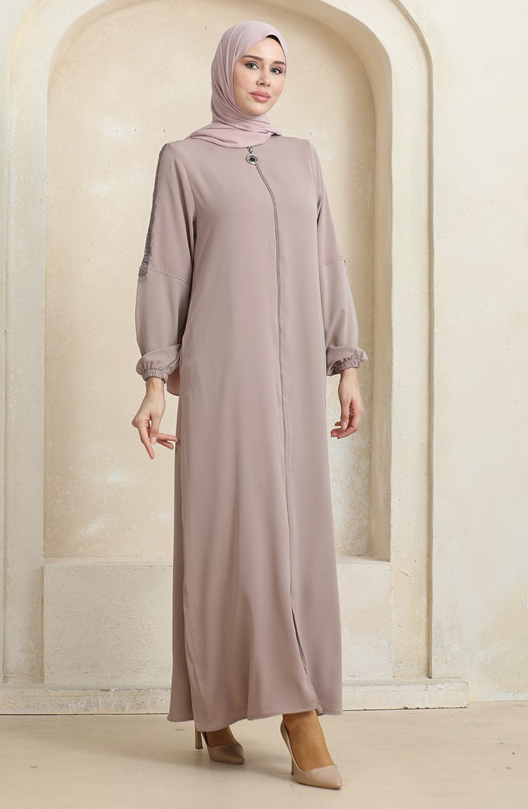 Abaya Motif Pierre Latéral 0464-08 Vison 0464-08