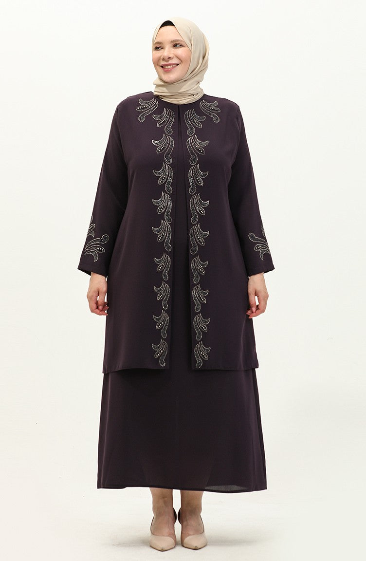 Robe Imprimée Pierre Grande Taille 6127-05 Pourpre 6127-05