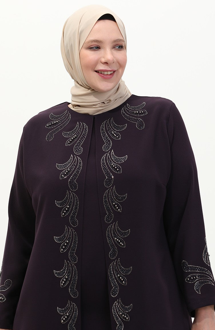 Robe Imprimée Pierre Grande Taille 6127-05 Pourpre 6127-05