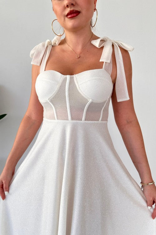 Robe de soirée évasée pailletée blanche