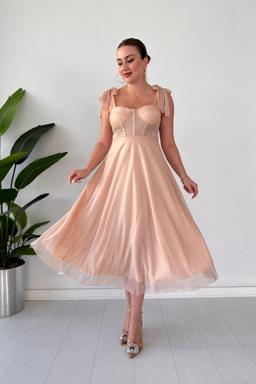 Robe de soirée évasée pailletée Poudre