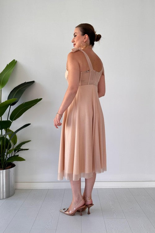 Robe de soirée évasée pailletée Poudre