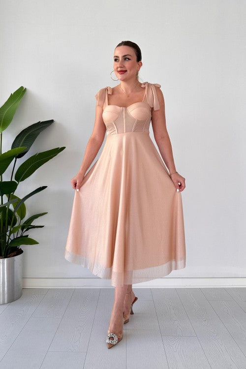Robe de soirée évasée pailletée Poudre