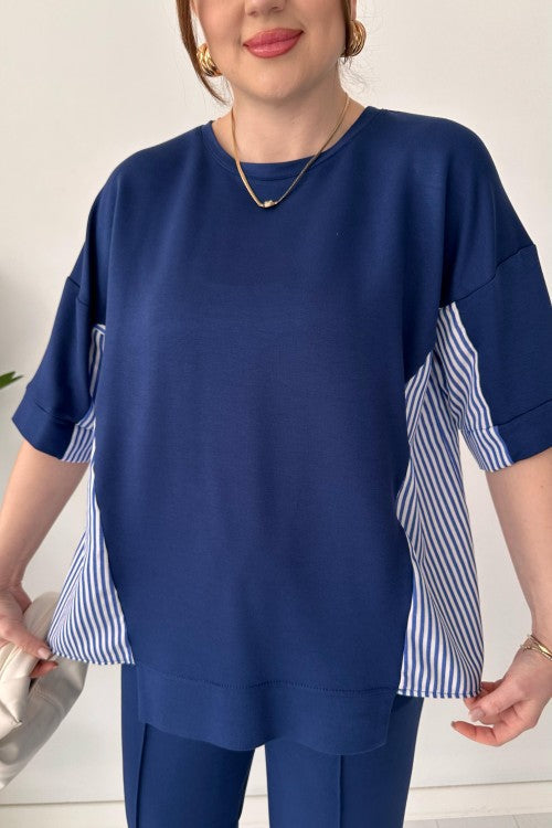 Costume en modal à rayures dans le dos bleu marine