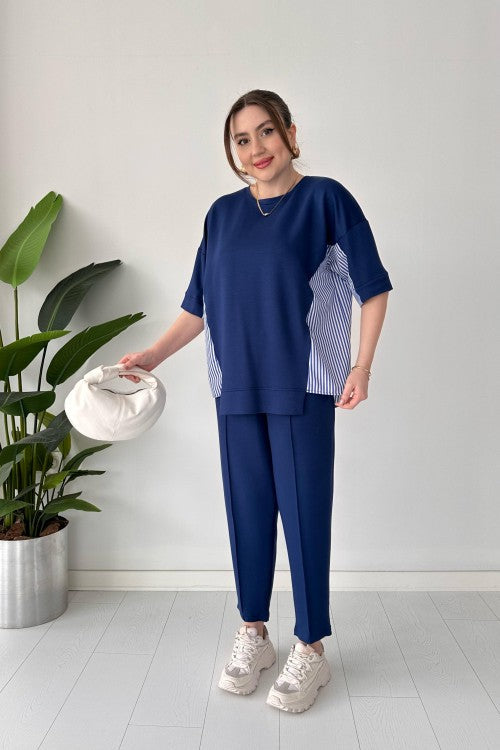 Costume en modal à rayures dans le dos bleu marine