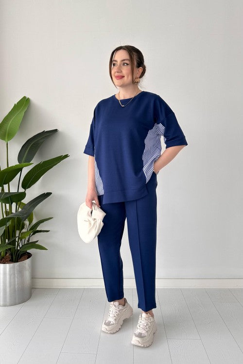 Costume en modal à rayures dans le dos bleu marine