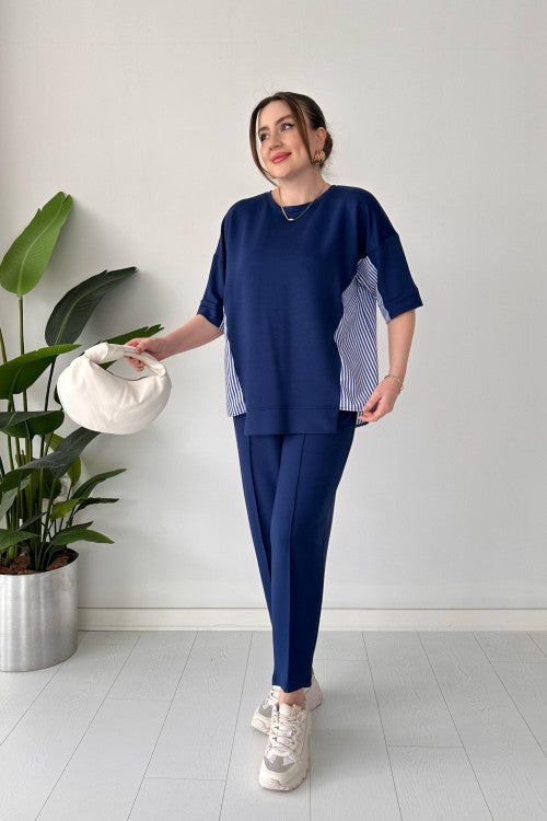 Costume en modal à rayures dans le dos bleu marine