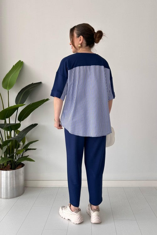 Costume en modal à rayures dans le dos bleu marine