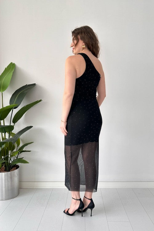 Robe noire scintillante à une épaule