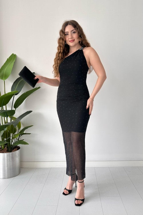 Robe noire scintillante à une épaule