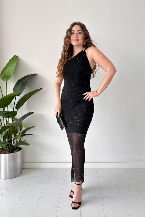 Robe noire scintillante à une épaule
