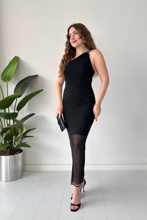 Robe noire scintillante à une épaule