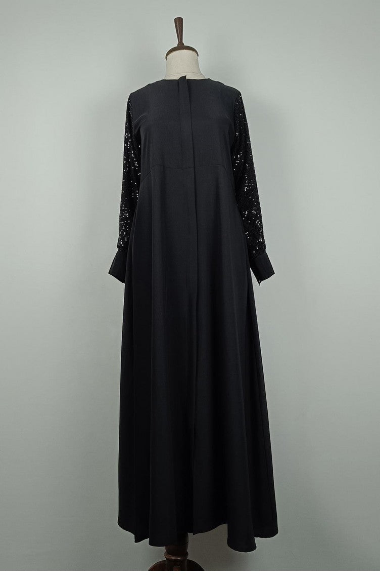 Abaya Détaillée à Manches Grande Taille Noire F36 1318
