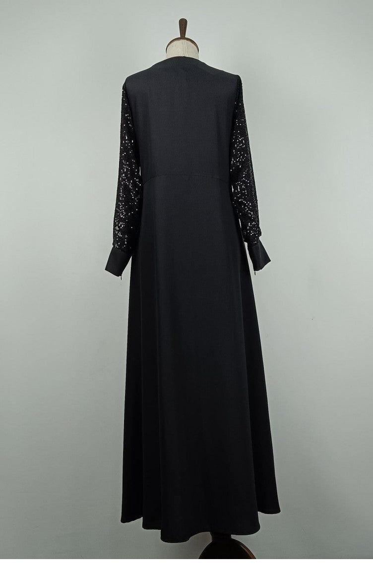 Abaya Détaillée à Manches Grande Taille Noire F36 1318