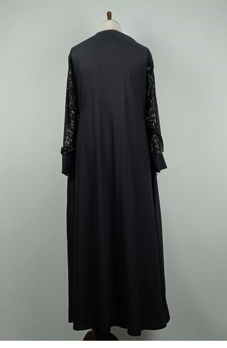 Abaya Détaillée à Manches Grande Taille Noire F36 1318