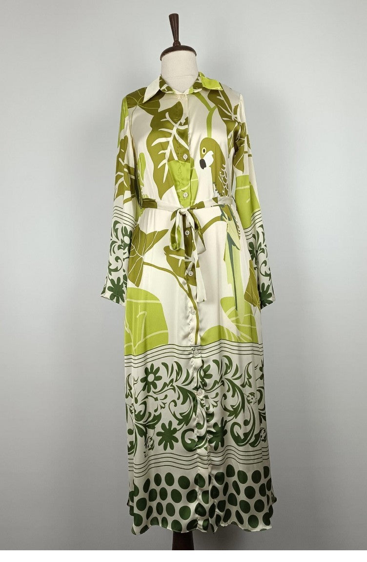 Robe Satin Boutonnée Vert K327 876