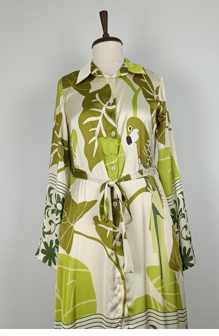 Robe Satin Boutonnée Vert K327 876