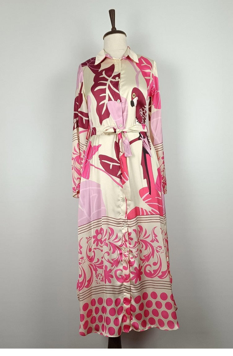 Robe Satin Boutonnée Fuchsia K327 877