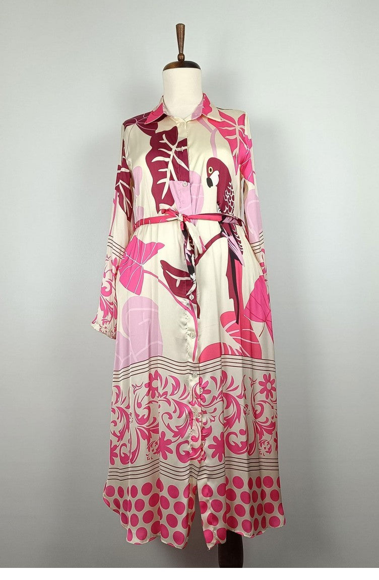 Robe Satin Boutonnée Fuchsia K327 877