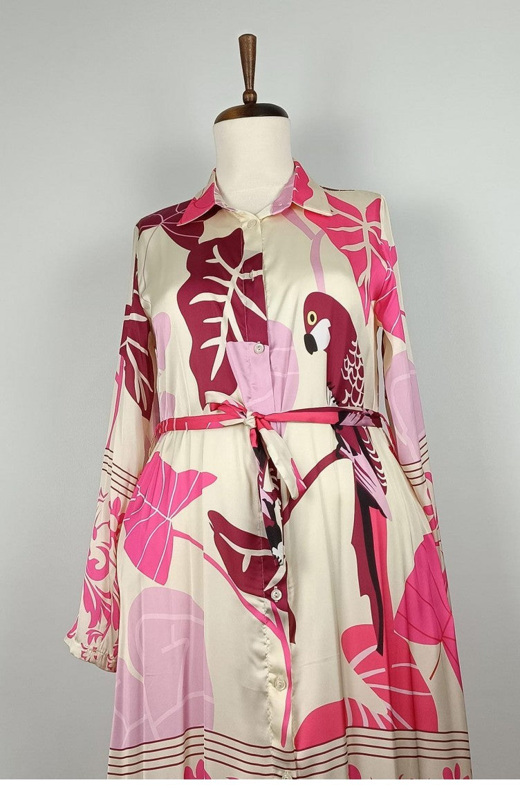 Robe Satin Boutonnée Fuchsia K327 877