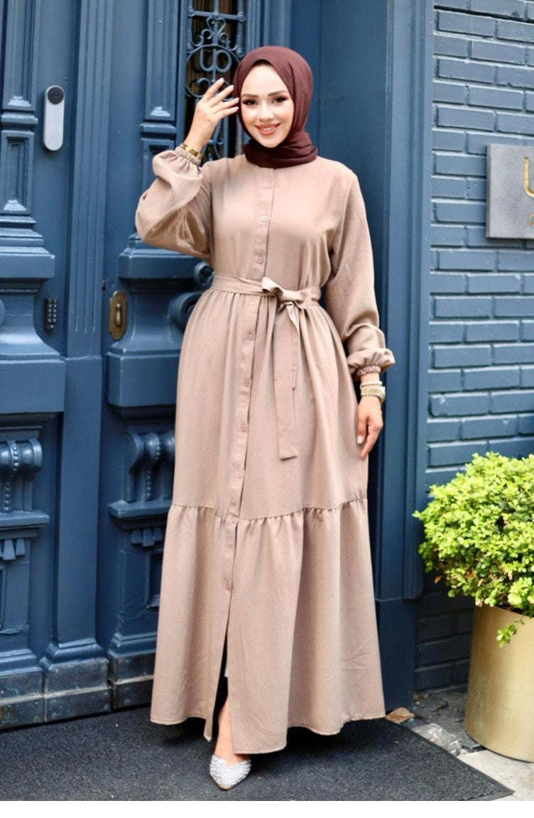 Abaya Détaillée Boutonnée Au Sol Vison 4422 528