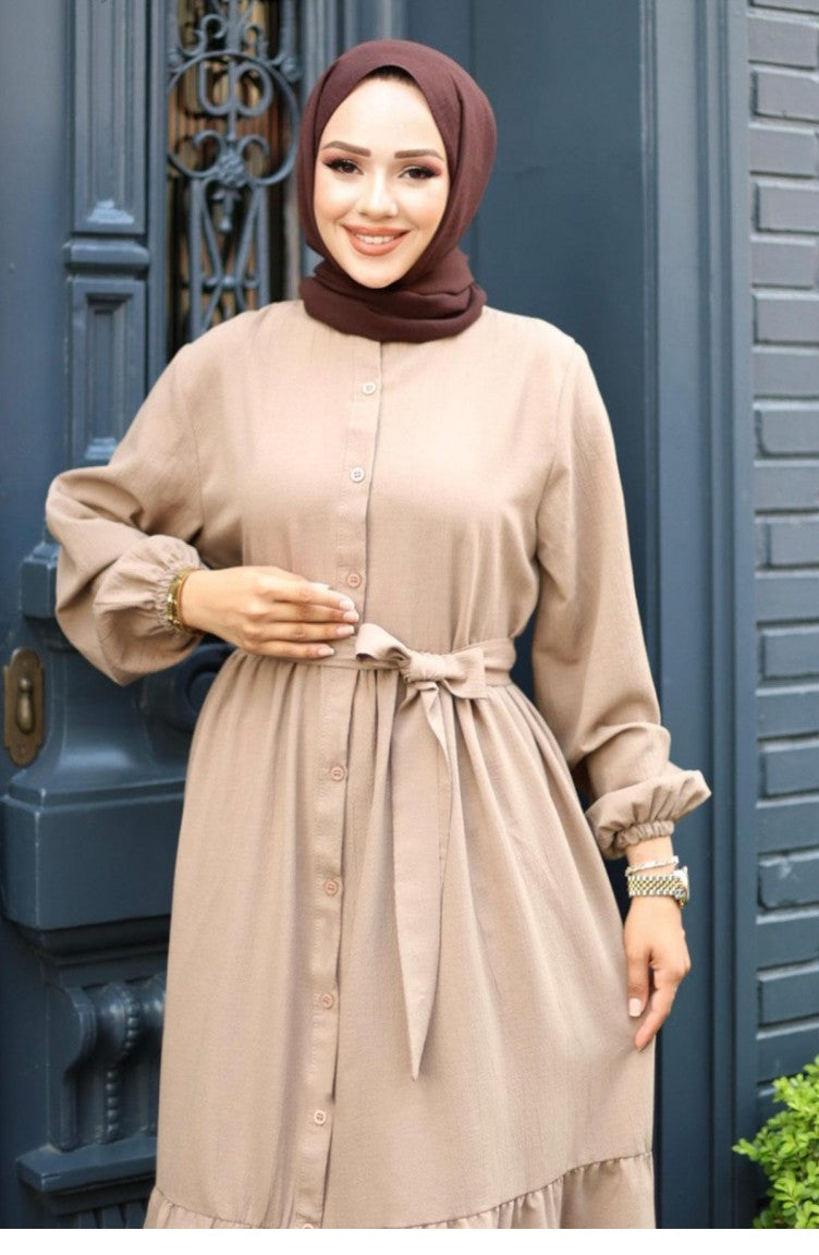 Abaya Détaillée Boutonnée Au Sol Vison 4422 528