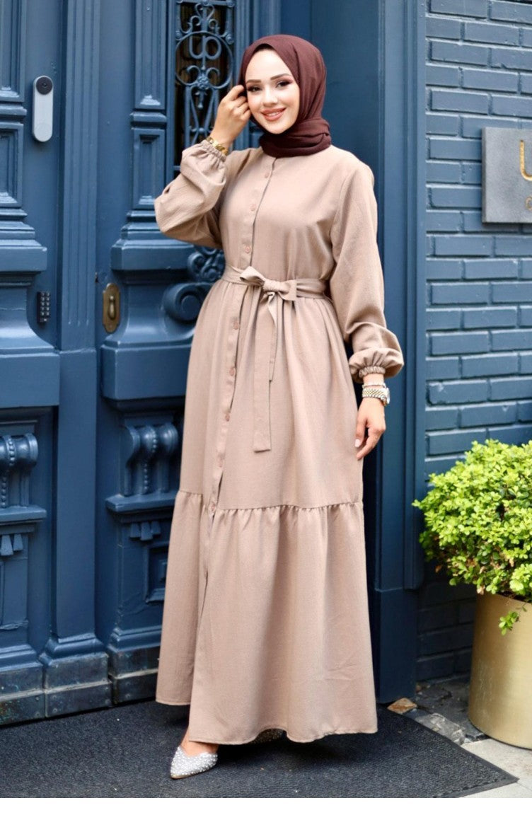 Abaya Détaillée Boutonnée Au Sol Vison 4422 528