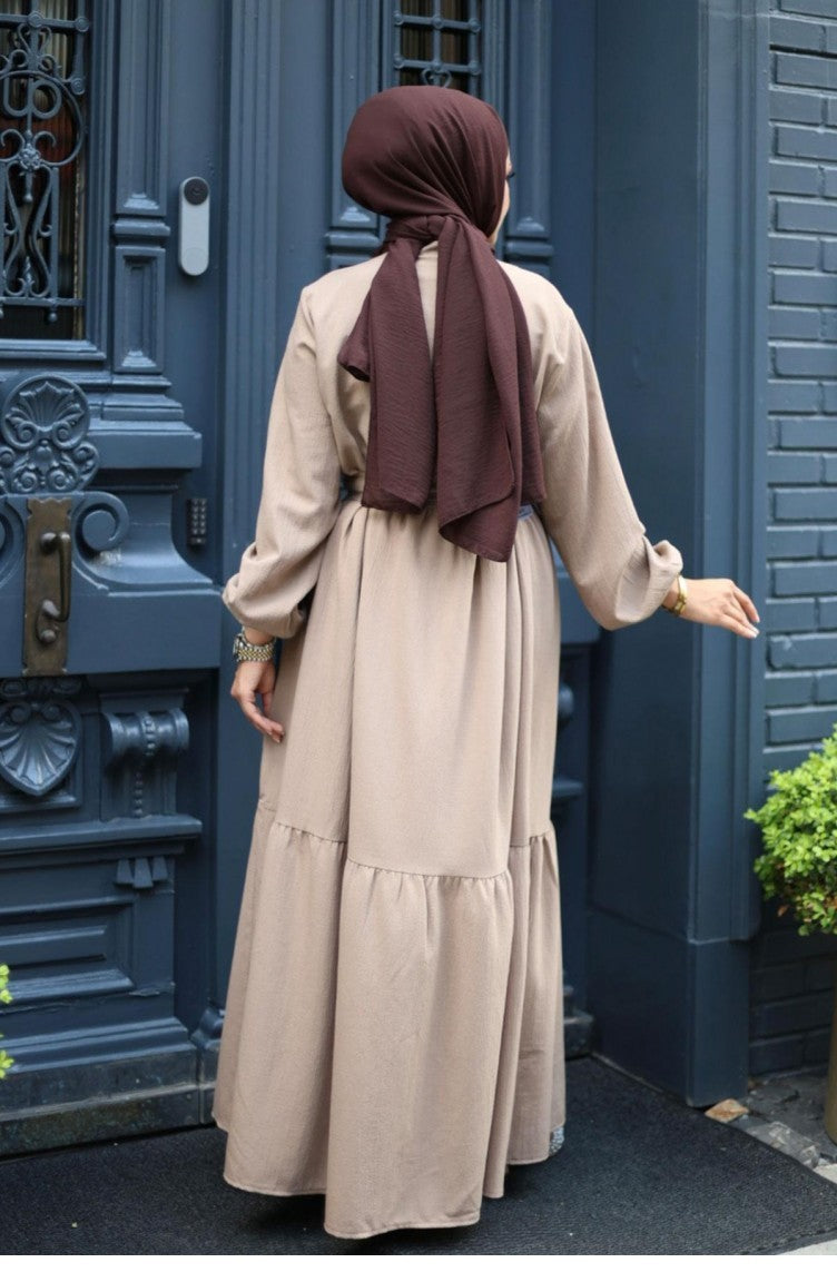 Abaya Détaillée Boutonnée Au Sol Vison 4422 528