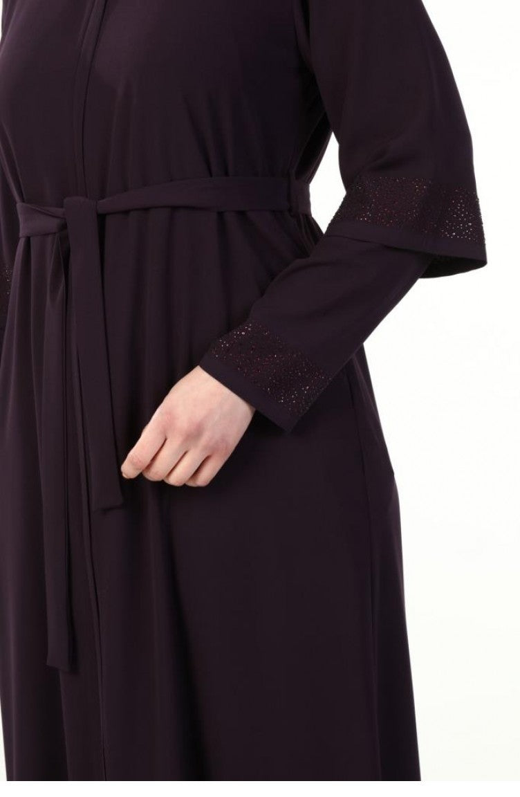 Abaya D`été Grande Taille Avec Manches En Pierre Bleu Marine 6018.Lacivert