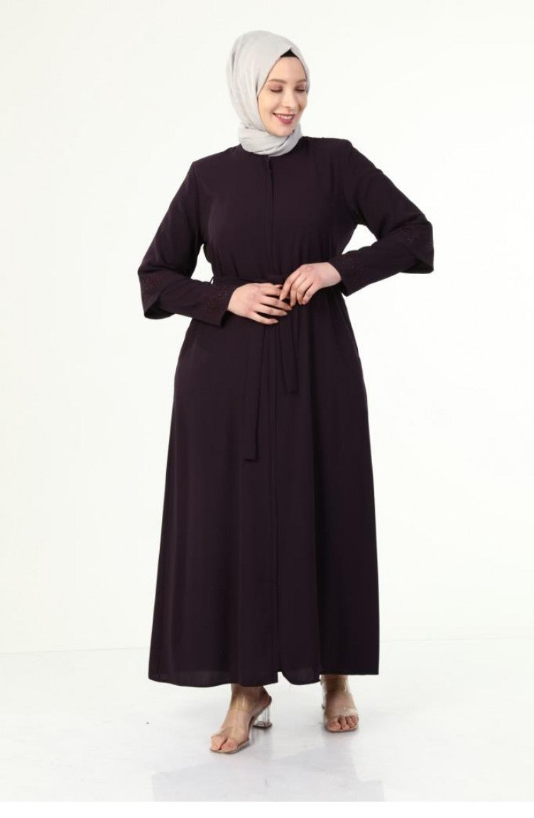 Abaya D`été Grande Taille Avec Manches En Pierre Bleu Marine 6018.Lacivert