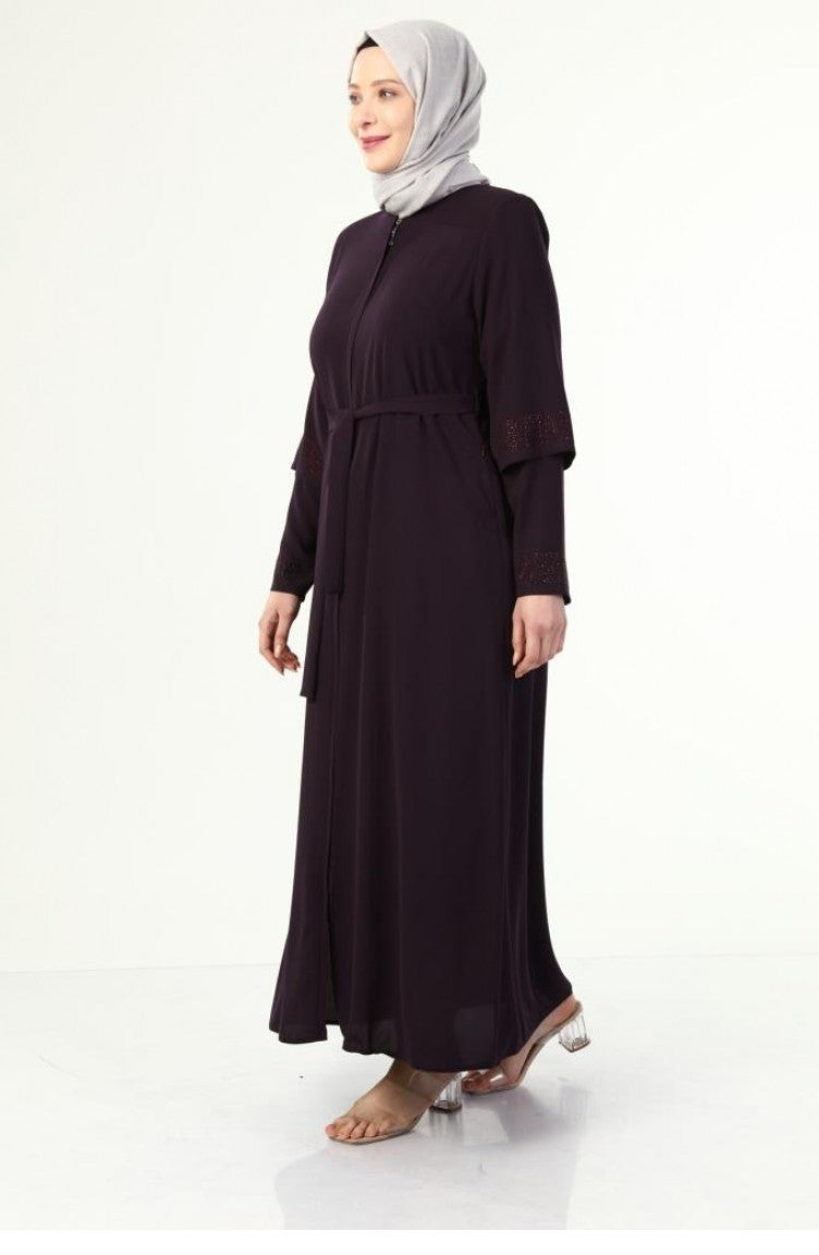 Abaya D`été Grande Taille Avec Manches En Pierre Bleu Marine 6018.Lacivert