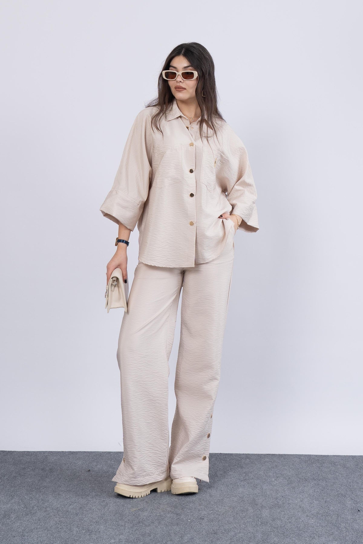 Ensemble Chemise et Pantalon Femme Tendance - Beige