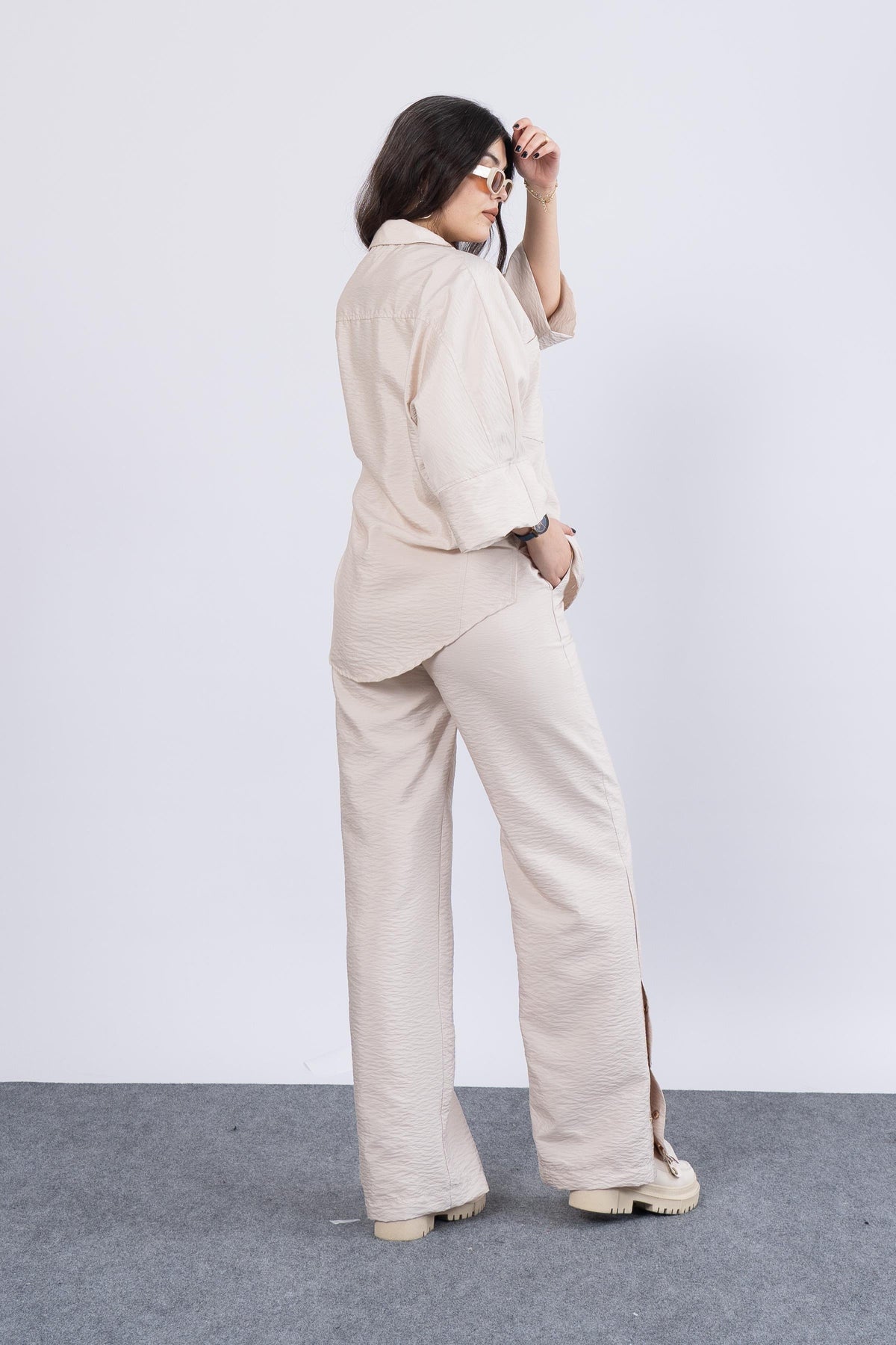 Ensemble Chemise et Pantalon Femme Tendance - Beige