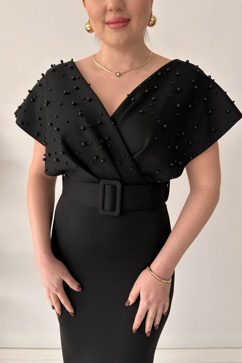 Robe haut en perles noires