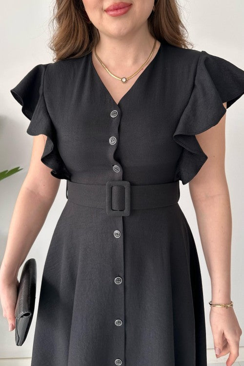 Robe chemise à volants noire