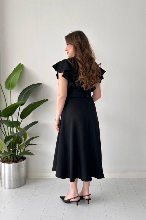 Robe chemise à volants noire