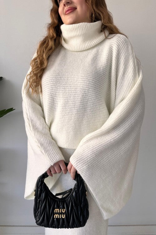 Ensemble jupe-pull chauve-souris écru