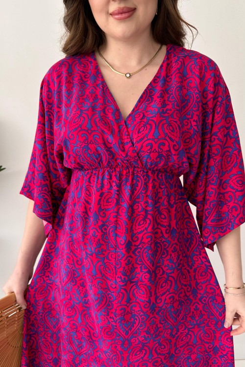 Robe en viscose à manches chauve-souris fuchsia