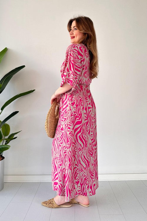 Robe en viscose à manches chauve-souris rose