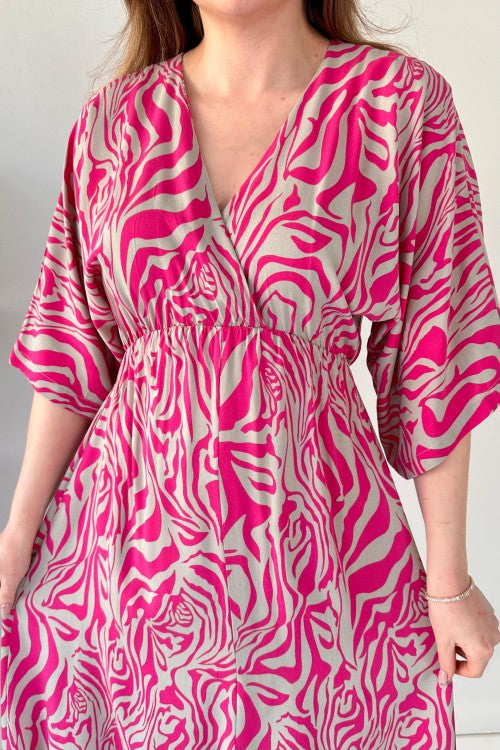 Robe en viscose à manches chauve-souris rose