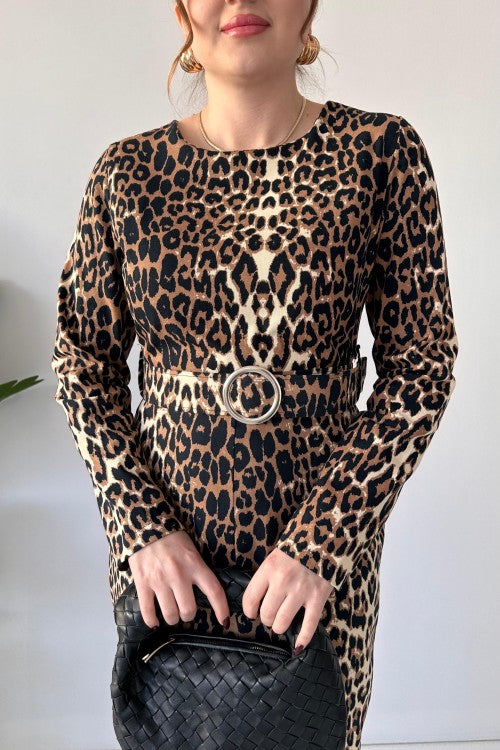 Robe fendue léopard marron